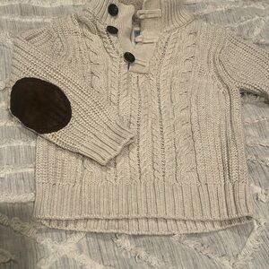 GAP Kids Cream Cable Knit Sweater with Brown Elbow Patches